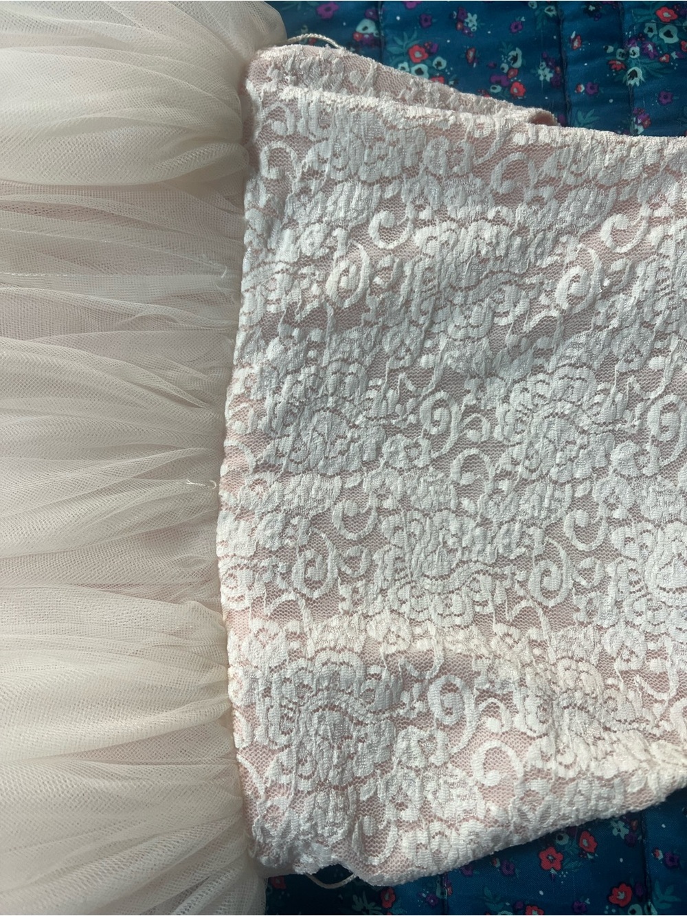 BED|STU Pink Lace Bodice Cream Tulle Heart-Back Flower Girl Dress - Picture 9 of 15